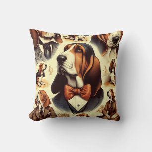 Vintage Basset Hound  Illustration Throw Pillow