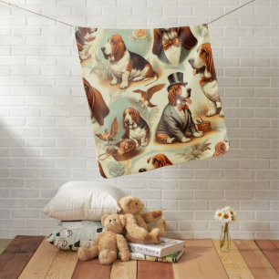 Vintage Basset Hound Seamless Illustration Baby Blanket