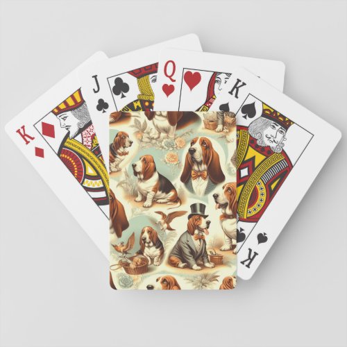 Vintage Basset Hound  Seamless Illustration Poker Cards