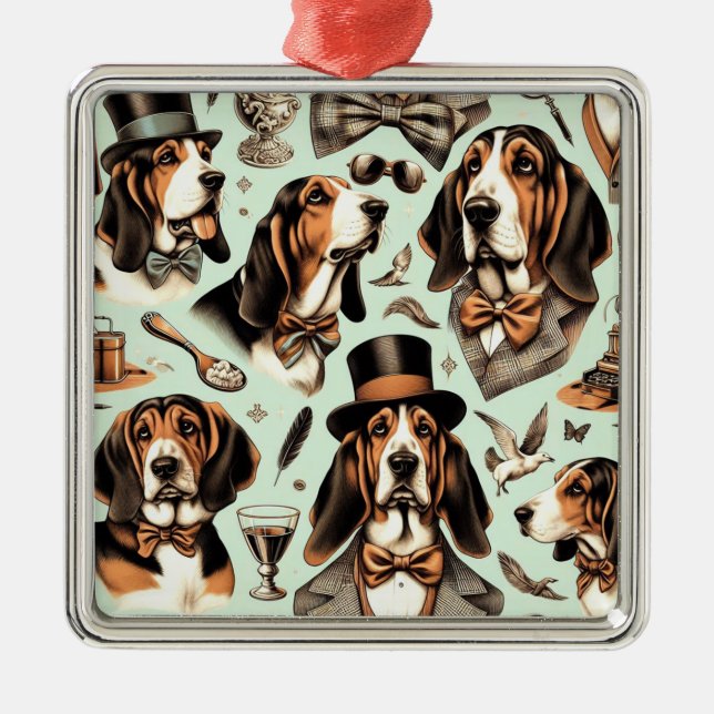Vintage Basset Hound  Seamless Metal Ornament (Front)