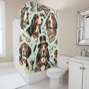 Vintage Basset Hound Seamless Shower Curtain