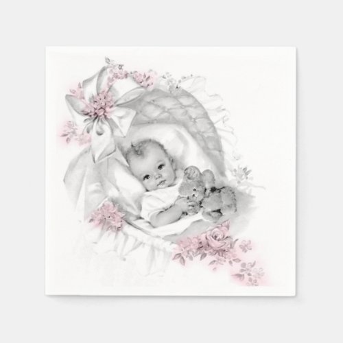 Vintage Bassinet Baby Girl Shower Napkins