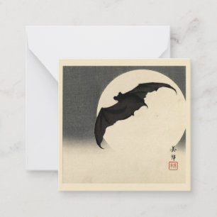 Vintage Bat Before the Moon by Biho Takashi Note Card