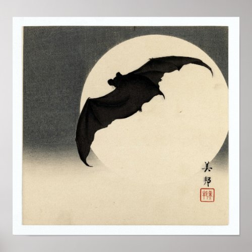 Vintage Bat Before the Moon by Biho Takashi Poster