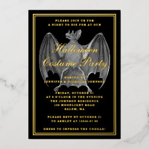 Vintage Bat Costume Party Gold Foil Invitation