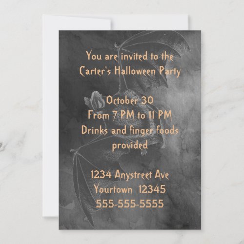 Vintage Bat Flying on Dark Night Halloween Party Invitation