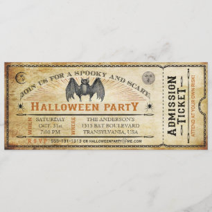 Vintage Bat Halloween Ticket Invitation