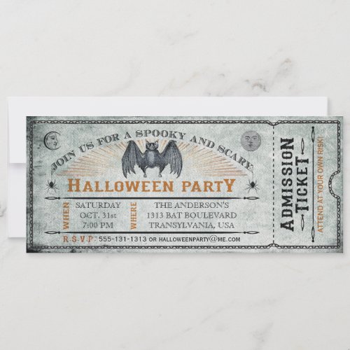 Vintage Bat Halloween Ticket Invitation II