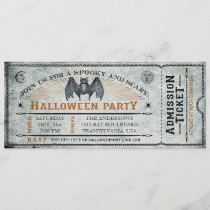 Vintage Bat Halloween Ticket Invitation II