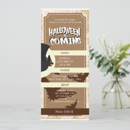 Vintage Bat Party Ticket  Halloween Is coming  Invitation