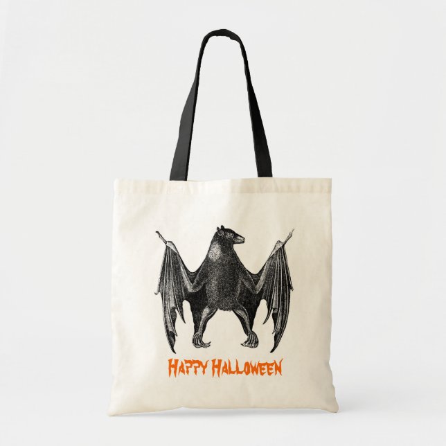 Vintage Bat Trick or Treat Bag - Canvas (Front)
