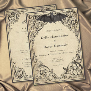 Vintage Bat Until Death Black Parchment Two Side Invitation