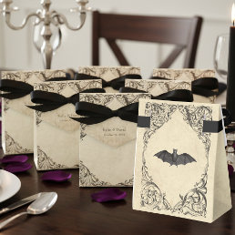 Vintage Bat Until Death Black Parchment Wedding Favor Boxes