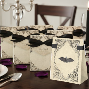 Vintage Bat Until Death Black Parchment Wedding Favor Boxes