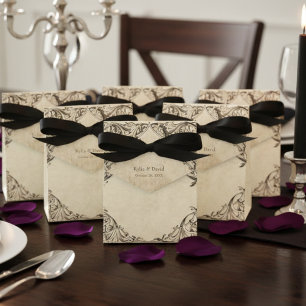 Vintage Bat Until Death Black Parchment Wedding Favor Boxes