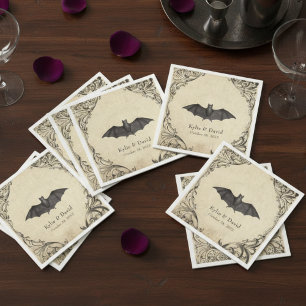 Vintage Bat Until Death Black Parchment Wedding Napkins