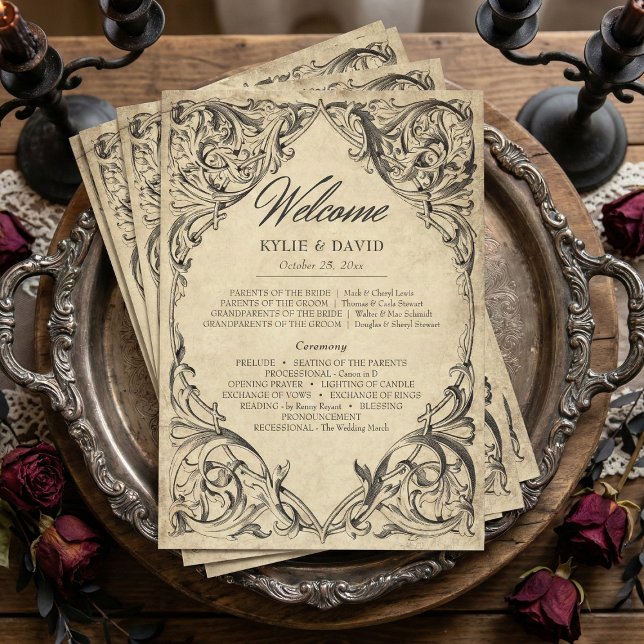 Vintage Bat Until Death Black Parchment Wedding Program (Creator Uploaded)