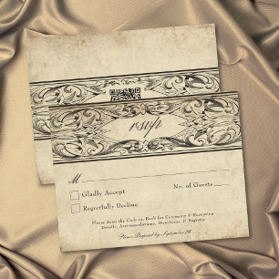Vintage Bat Until Death Black Parchment Wedding QR RSVP Card