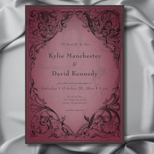 Vintage Bat Until Death Burgundy Wedding Invitation