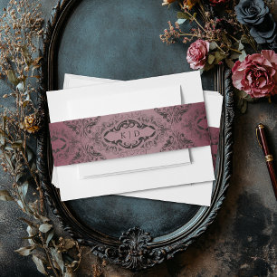 Vintage Bat Until Death Burgundy Wedding Invitation Belly Band