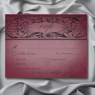 Vintage Bat Until Death Burgundy Wedding RSVP Card