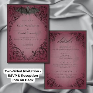 Vintage Bat Until Death Burgundy Wedding Two Sided Invitation