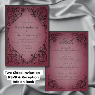Vintage Bat Until Death Burgundy Wedding Two Sided Invitation