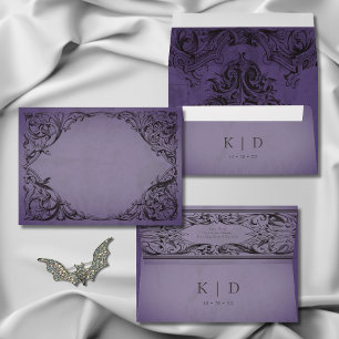 Vintage Bat Until Death Purple Wedding Envelope