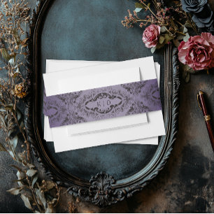 Vintage Bat Until Death Purple Wedding Invitation Belly Band
