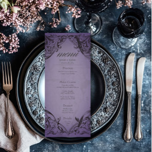 Vintage Bat Until Death Purple Wedding Menu