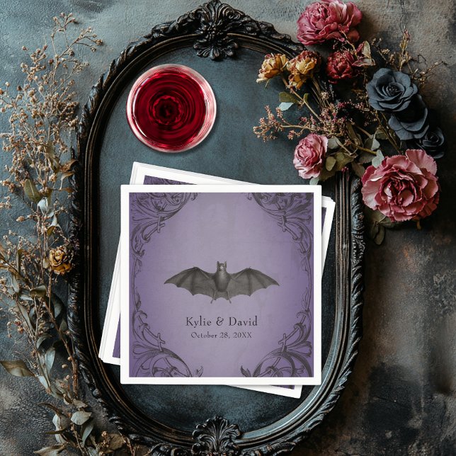 Vintage Bat Until Death Purple Wedding Napkins (Vintage Bat Until Death Purple Wedding Napkins)