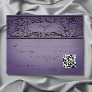 Vintage Bat Until Death Purple Wedding RSVP Card