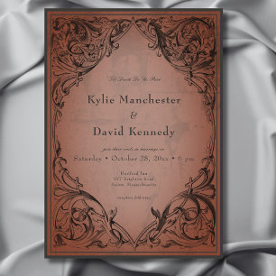 Vintage Bat Until Death Rust Wedding Invitation