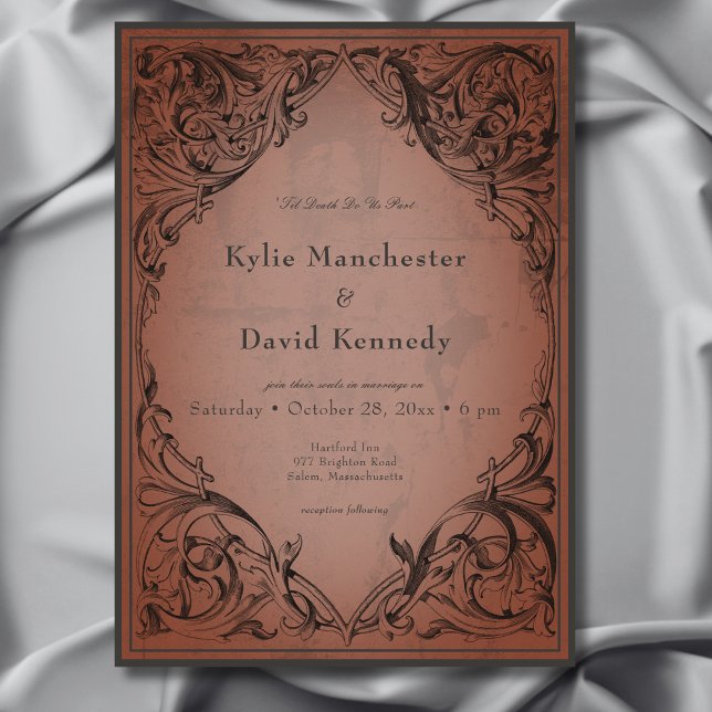 Vintage Bat Until Death Rust Wedding Invitation (Vintage Bat Until Death Rust Wedding Invitation)