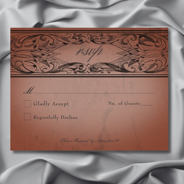 Vintage Bat Until Death Rust Wedding RSVP Card (Vintage Bat Until Death Rust Wedding RSVP Card)