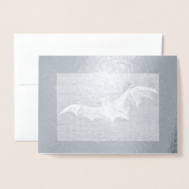 VINTAGE BAT WITH MOON REAL FOIL GREETING CARD (Front With Envelope)