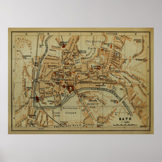 Vintage Bath England Map (1901) Poster (Front)