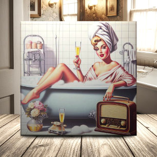 Vintage Bath Pin-Up Ceramic Tile