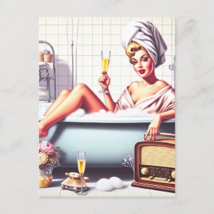 Vintage Bath Pin-Up Postcard
