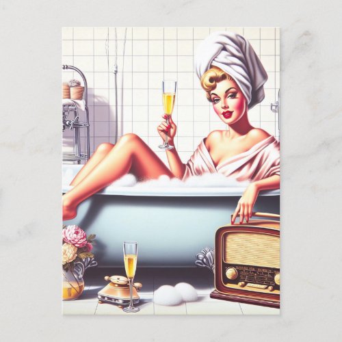 Vintage Bath Pin_Up Postcard