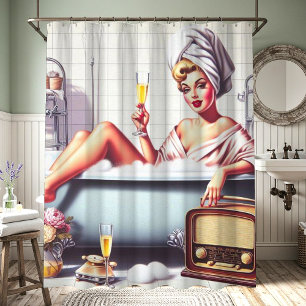 Vintage Bath Pin-Up Shower Curtain