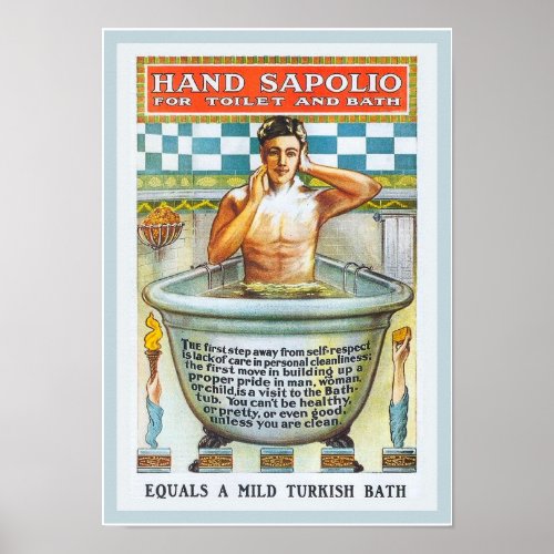 Vintage Bath Tub Bathing Encouragement Sapolio Ad Poster