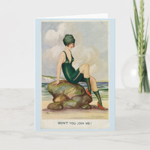 Vintage Bathing Beauty in Green, Card