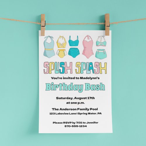 Vintage Bathing Suits Swimsuits Pool Party Invitation