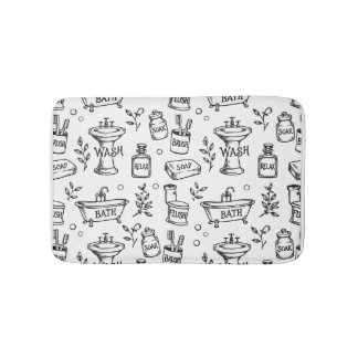Vintage Bathroom Decor - White/Black Bath Mat