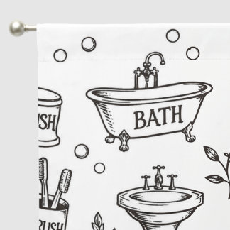 Vintage Bathroom Decor - White/Black Blackout Curtains