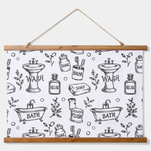 Vintage Bathroom Decor - White/Black Hanging Tapestry