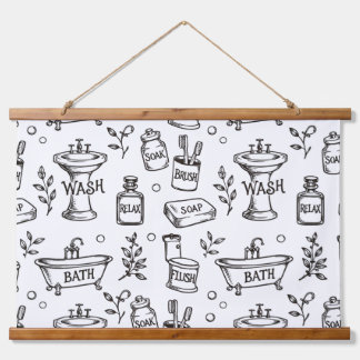 Vintage Bathroom Decor - White/Black Hanging Tapestry
