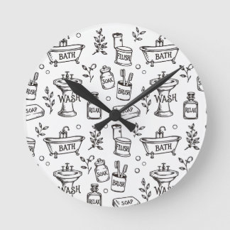 Vintage Bathroom Decor - White/Black Round Clock