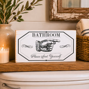 Vintage Bathroom Please Seat Yourself White Wooden Box Sign